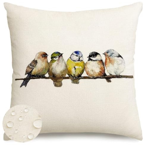 RABUSOFA Outdoor Kissenbezug Wasserdichter 40x40 cm | Kissen Aquarell Vögel Kissenhülle Leinen Sofakissen Dekokissen Gartenkissen für Sofa Couch Zelt Wohnzimme