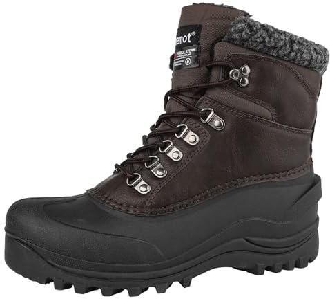 riemot Herren Winter Schneestiefel, warm gefütterte Stiefel mit 3M Einlegesohle, wasserabweisendes PU Obermaterial, wasserdichte TPR Schale, rutschfeste Winterstiefel für Schnee & Alltag Braun EU42
