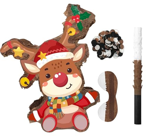 Weihnachten Rentier Pinata Set 5 Stück – Pinata mit Stock, MaskeElch Weihnachts Piñata für Braun Weihnachtsparty Dekoration Weihnachts Piñata Geschenke