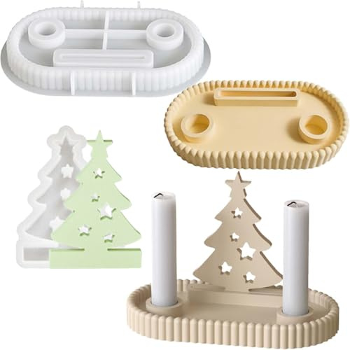 2PCS Silikonformen Gießformen Weihnachten für Gips Epoxidharz Formen | Gießformen Silikon Kerzenhalter und Tannenbaum,DIY Silikon Gießform, Giessformen Frühling,Weihnachtsdekoration