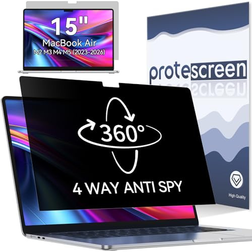 Protescreen 360° Privacy Screen Filter for MacBook Air 15 Inch 2023-2026 (M2 M3 M4 M5), Anti-Glare Blue Light Mac 4-Way Privacy Filter, 15.3 Screen Protector Privacy Shield Film