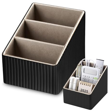 LUPATDY Schreibtisch Organizer, Fernbedienung Halterung, PU-Leder Multifunktionaler Stiftehalter Schreibtisch, Schreibtischorganizer Mit 3 Fächern, Organizer für Büro, Zuhause, Schule, Schwarz