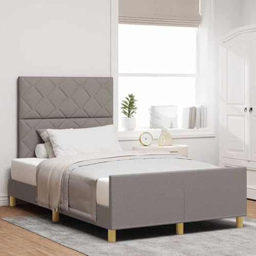 Ziaphsol Bettgestell mit Kopfteil Taupe 120x200cm Stoff, Modernes Plattformbett für Schlafzimmer, Polsterbett mit Schaumfüllung, Einfache Montage