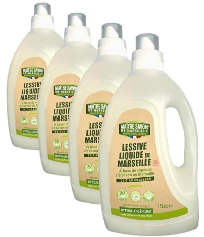Detergente líquido a base de escamas de jabón de Marsella - 1,5L - ECODETERGENT (Paquete de 4)