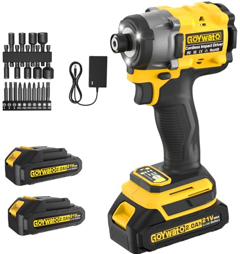 Avvitatore a Percussione Senza Fili 320 Nm, 1/4 Avvitatore a Impulsi a Batteria, 21V Avvitatore a Percussione Brushless con 2 Batterie da 2.0 Ah e Caricabatterie, 9 Prese e 10 Punte per Cacciavite