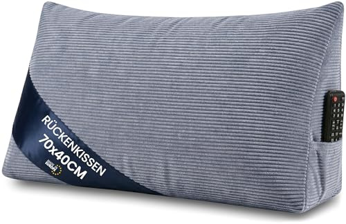 Keilkissen Rückenkissen für Bett und Sofa 70 cm breit - großes Lesekissen Couchkissen Wandkissen – Sofakissen Stützkissen für die Rückenlehne Reading Pillow Rückenstützkissen Jeansfarbe – Cordstoff