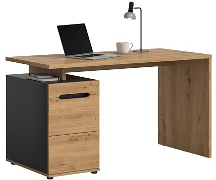 xonox.home – Schreibtisch Canu 140x75x60 cm in Basaltgrau & Artisan Eiche – Moderner Bürotisch mit 1 Tür & 2 Fächern – Großzügige Ablagefläche für Home Office & stilvolles Arbeiten