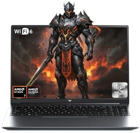 KAIGERR Computer portatile da gioco leggero, computer portatile da 16 pollici con AMD Ryzen 7 H255 (8C/16T, fino a 4,9 GHz), SSD NVMe DDR5 da 16 GB da 512 GB, grafica Radeon RX Vega 8, WiFi 6