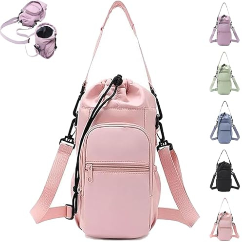 mmfLyuLD Insulated Water Bottle Carrier Bag, Portable Sports Water Bottle with Adjustable Strap, Insulated Waterbottle Holder Bottle Pouch Holder with Phone Pocket for Outdoor Sports Travel (Pink)