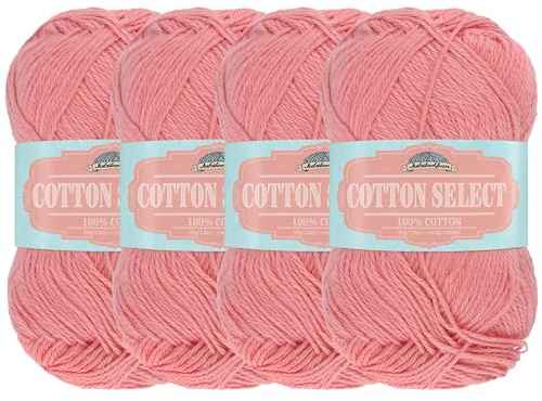 JubileeYarn Cotton Select Yarn - 50g/Skein Sport Weight - Soft Red - 4 Skeins