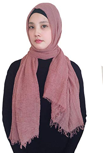 Lina & Lily Damen Muslim Hijab Kopftuch Schal Crash Fringes in verschiedenen Farben (Rost)