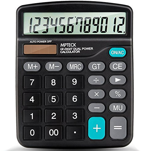 Mondpalast MPTECK Portable Calculatrice Bureau à 12 Chiffres Fonction Standard Calculateur de Bureau Grand écran électronique Calculatrice Solaire Double Alimentation Noir