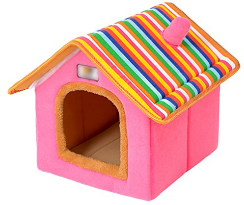 LvRao Haustier Haus Hund Katze Plüsch Bett Höhlenbett Faltbar abnehmbar Klein Hundehaus Hundehöhle Kuschelhöhle (Rosa, S)