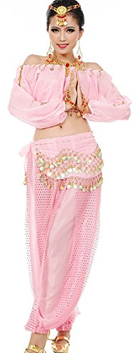 Astage Frauen Bauchtanz Anzug Kostüm Active Wear Taille-Gürtel-Sets Rosa