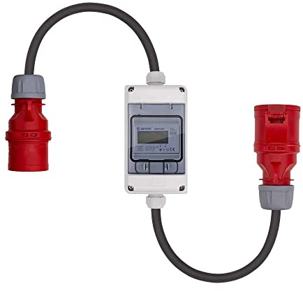 Swissnox 32A MID geeicht - Digital Stromzähler Zwischenstecker Box 400V / 32A CEE-Stecker Und Kupplung (PCE). Energiezähler Zwischenzähler Starkstromzähler. Assembled in Germany (IP44)