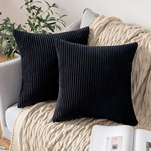 MIULEE 2er Set Kissenbezüge Kord Kissenhülle Dekorative Kissenbezug Sofakissen Couchkissen Dekokissen Zierkissenbezug Deko Kissenhülle mit Verstecktem Reißverschluss 45x45 cm Schwarz