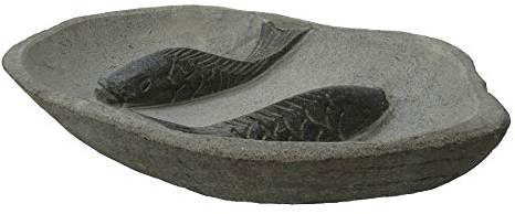STONE art & more Vogeltränke mit Fischen, Vogelbad, ca. 35-40 cm, Steinmetzarbeit aus Flussstein, frostfest