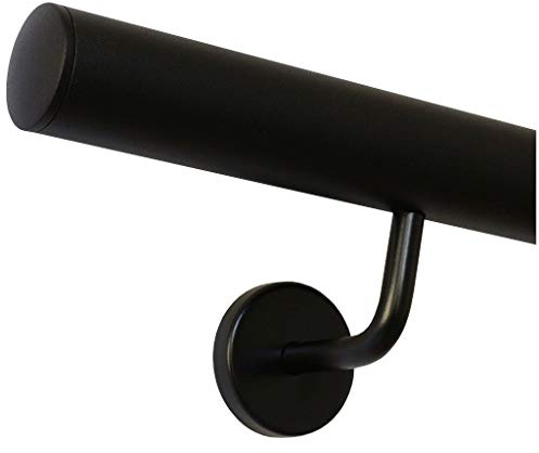Pasamano Negro Revestido V2A Acero Inox. Barandilla Interior Exterior Resistente a la Intemperie Resistente - Ligeramente Curvada Tapa, 40 cm mit 2 Halter