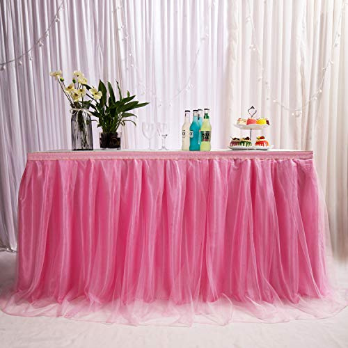MYMM Gonna da tavolo, 9/274 cm, rosa, garza da ufficio in tulle romantico, decorazione da tavolo, tovaglia tutù, fiocco di neve nel paese delle meraviglie, per shower, matrimoni, feste, bar