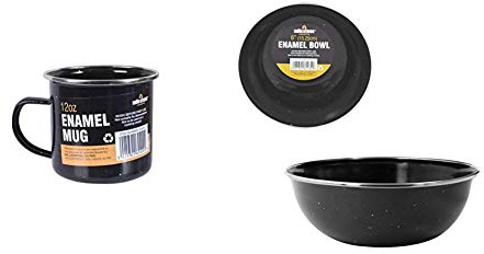 Milestone Camping 62420 Enamel Mug Ideal for Camping, Hiking, Travels and More, Black, 12 oz & 62430 Enamel Bowl Ideal for Camping, Hiking, Travels and More - Black, 6-Inch 15.25cm