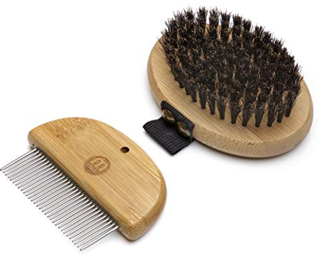 Mikki 6280004 Bambus-Pflegekit für Welpen und junge Katzen, mit Handbürste mit Borsten und Kamm, zur sanften Fellpflege, Für Hunde und Katzen, Hergestellt aus nachhaltigem Bambus, 130 g