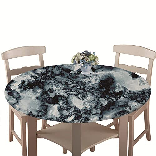 Chickw1 Runde Tischdecke Wasserdicht Modern Marmor Muster 3D Gedruckte Tischschoner Elastische Kante, Tischtuch aus Polyester für Küche, Esszimmer, Garten oder Camping (Schwarz,120cm)