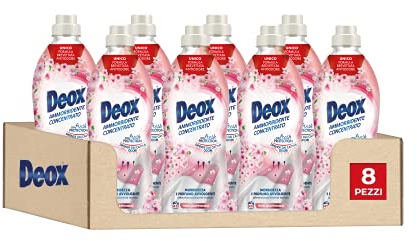 Deox - Ammorbidente Lavatrice Concentrato, 360 Lavaggi, Fiori Giapponesi, Capi Morbidi e Profumati, con Tecnologia Fresh Protection, 900ml x 8 Confezioni