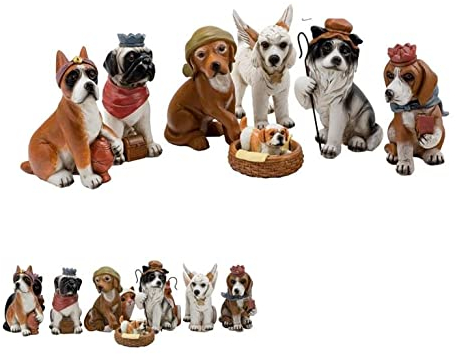 DRW Krippe des Geheimnisses der Hunde, 10 cm, aus Kunstharz, handbemalt, 7 Teile