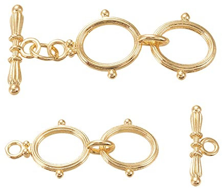 BENECREAT 6 Sets 18 Karat Vergoldetes Messing Knebelverschlüsse Doppelringverschlüsse Und Metallstangen Für Halsketten, Ketten, Armbänder, Schmuckherstellung, Basteln