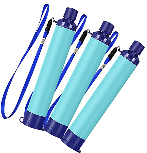 PRELGOSP Wasserfilter Outdoor Survival, Mini Tragbarer Wasserfilterstrohalm Wasserfilter Camping für Wandern Jagd Camping Reisen und Notfall,Blau,3pack