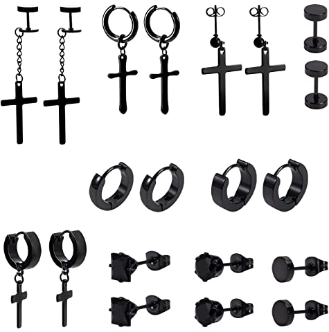 Herren Ohrringe Edelstahl Creolen Kreuz Ohrringe Set Schwarz Männer Ohrstecker für Herren Damen 10 Paare
