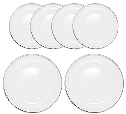WedDecor 13inch, Decorative Glass 6pcs Charger Plates with Silver Trim – Silver Rim Glass Charger Plates, Perfect for Weddings, Banquets, Parties, Home Décor & Dining Events