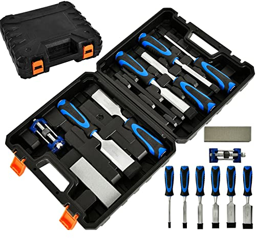 10Pcs Wood Carving Hand Chisel Tool Set with Storage Case, Bevel Edge Wood Carving Chisel, Professional Woodworking/Carpentry Gouges Wood Carving Chisels with Wood Handles