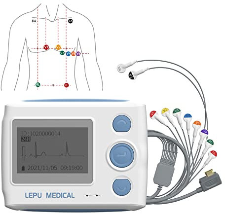 Wellue Moniteur ECG Portable Professionnel 12 Derivations, Enregistrement ECG de 24h, Moniteur ECG Avec Rapport D'Analyse AI, Fonctionne Avec Mac Et Windows, PDF/JPG Exportable
