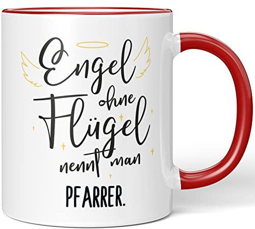 JUNIWORDS Tasse, Engel ohne Flügel nennt man Pfarrer, Rot (5177718)