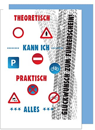 Edition Seidel Premium Glückwunschkarte zum Führerschein mit Umschlag. Führerscheinkarte Karte Grusskarte Mädchen Junge Fahrerlaubnis Verkehrsschilder (FS122 SW023)