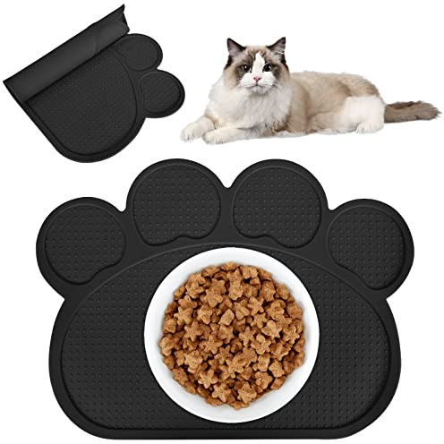 Colexy Napfunterlage Hund Katzen, Hunde Katzen Futtermatte, Silikon Haustierfuttermatte Futtermatte für Haustiere für Futternäpfe Wassernapf, 40 x 30CM (Schwarz)