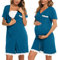 Uniexcosm Chemise Nuit Allaitement Maternité Coton Robe de Nuit Femme Enceinte Col en V Manches Courtes Devant Ouvert Chemise de Nuit Femme Grossesse Lac Bleu S