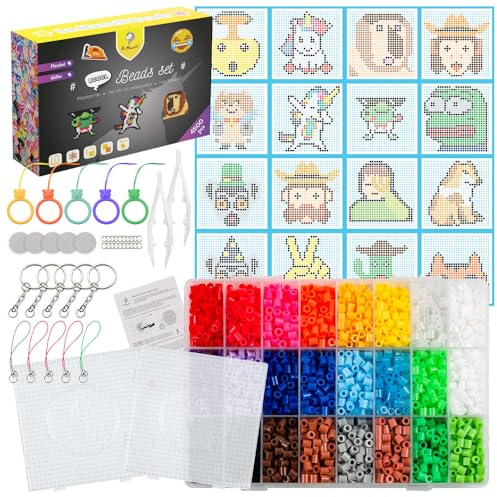La Manuli Perles à Repasser Set 4500 pièces, Perles Fusibles de 5mm, plaques de perles à repasser, modèles amusants pour la création de bijoux, décorations de réfrigérateur, cadeau DIY pour enfants