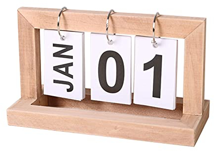 ISAKEN Ewiger Kalender Holz Flip Kalender Separate Flipcharts Clamshell Tisch Kalender, Monats Datums Anzeige Ewige Tischdekoration