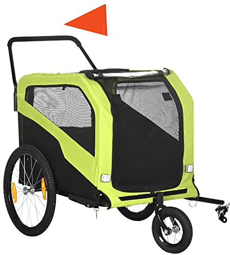 PawHut 2 in 1 Dog Bike Trailer Pet Stroller for Large Dogs W/Hitch - Green