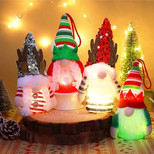 Omdekor Weihnachten Deko Wichtel 4Set, Weihnachtsmann Hexe, LED beleuchteter Santa, Weihnachtsdekoration Zwerg Anhänger Geschenk für Kinder, Familie, Weihnachtsfreunde