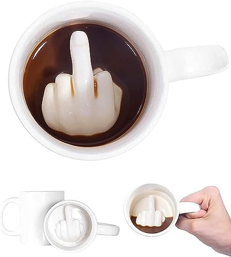 Thumbs Up Ceramic Mug, 3D Funny Coffee Mug Middle Finger Inside Ceramic Cup, Novelty Prank Gift for Christmas Halloween Birthday, 11 Oz