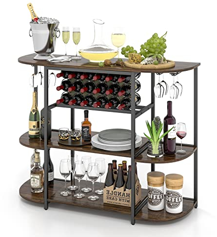 GIANTEX Porta bottiglie da Vino a 3 Livelli,Supporto Indipendente per Liquori da Pavimento, Ideale per Cucina, Sala da Pranzo, Soggiorno, 120 x 40 x 91 cm, Marrone