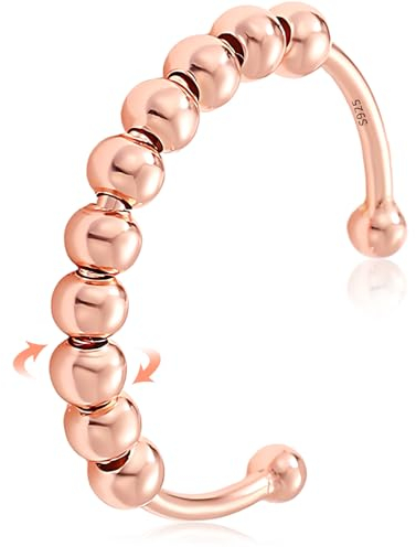 YUFFQOPC Women Anti Stress Ring,Anxiety Ring,Fidget Ring, Adjustable Spinner Ring, Stress Ring, Calm Ring, for Women (Rose Gold)