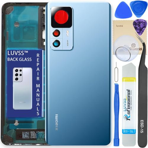 LUVSS Vitre Arrière pour Xiaomi 12T 5G Bleu Coque Cache Batterie avec Lentille de Caméra, Adhésifs, Kit Outils, Guide De Réparation