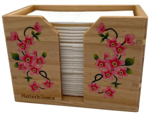 Hatschibox Flower Edition, Taschentücher Box - Stylische Taschentuchbox, Tücherbox nachfüllbar (Kiefernholz)