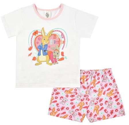 Peter Rabbit Girls Pyjamas Toddler Lily Bobtail Short Easter PJs set, Ages 12 Months to 5 Years Old 4-5 Years White