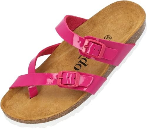 Palado Pantoletten Damen Cres Lack – bequeme Sandalen Made in Spain - Hausschuhe mit dampfendem Kork-Fußbett - modische Sommerschuhe Pink UK5,5 - EU38