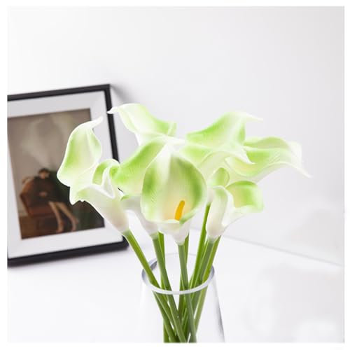 Wisafory 10 Stück Künstliche Calla Lily Kunstblumen Realistic Latex Calla Lilie Brautstrauß Künstliche Calla Real Touch Blumen Dekoration für Hochzeits Wohnzimmer Büro Hotel Küche Grün